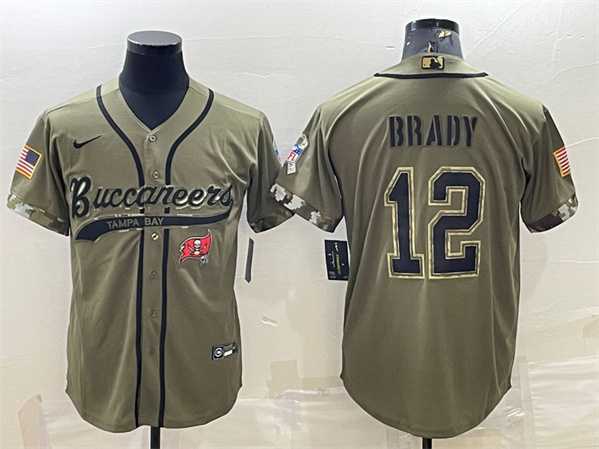 Men%27s Tampa Bay Buccaneers #12 Tom Brady Olive 2022 Salute To Service Cool Base Stitched Baseball Jersey